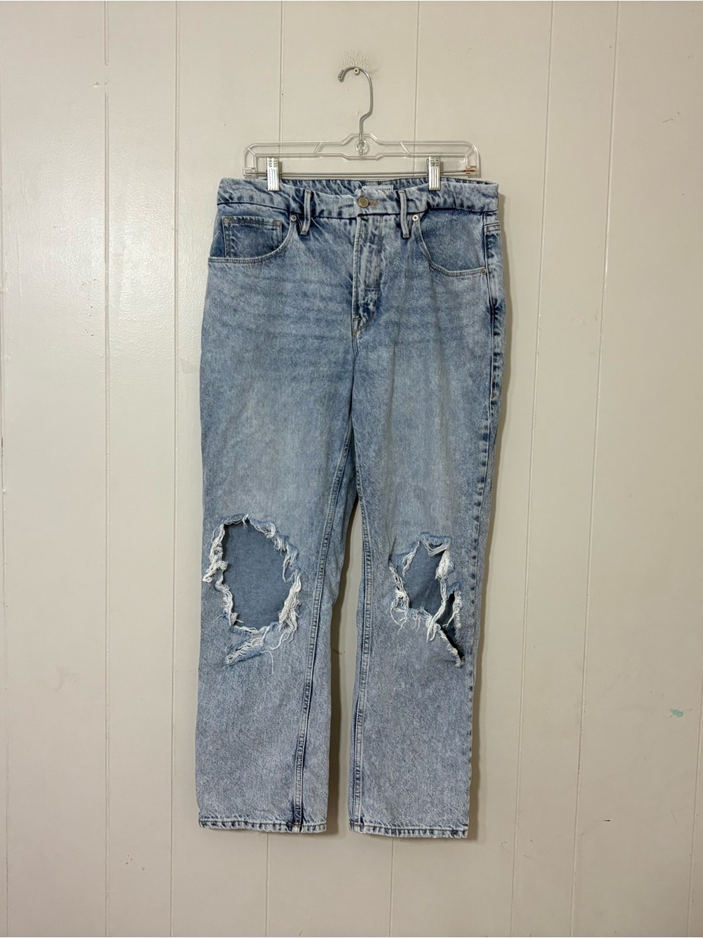 Good American Good Heritage Straight Boyfriend Jeans Distressed Size 10/30